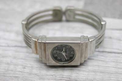 Women's No Boundaries Silver Tone Bangle Bracelet Watch, Black Face