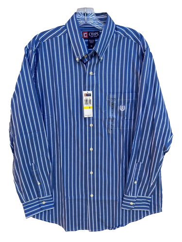 NWT CHAPS Button Front Shirt Mens Medium Blue w Stripe MSRP $49