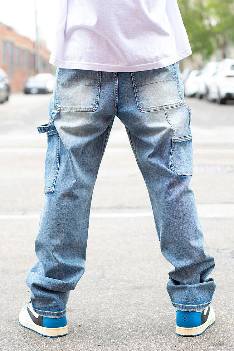 Victorious Men's Essential Carpenter Design Washed Baggy Denim