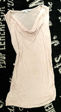 S Blush Pink Slub Knit RUCHED Mini DRESS Tunic DRAPED NECK Sheath BodyCon XXI XS