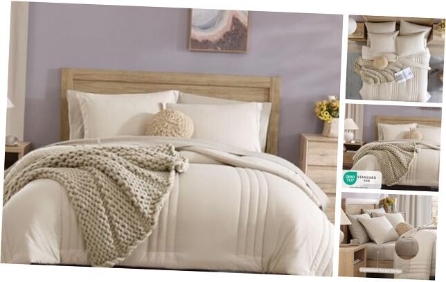 Queen Comforter Set - 7 Pieces Bed in a 7Piece-Queen(90”X90'') Apricot Beige