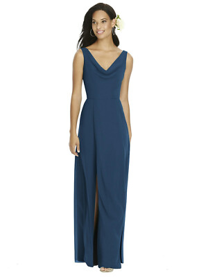 Dessy 8180...Full Length, Sleeveless, V-Neck Dress...Sofia Blue...Size  2...NWT | eBay