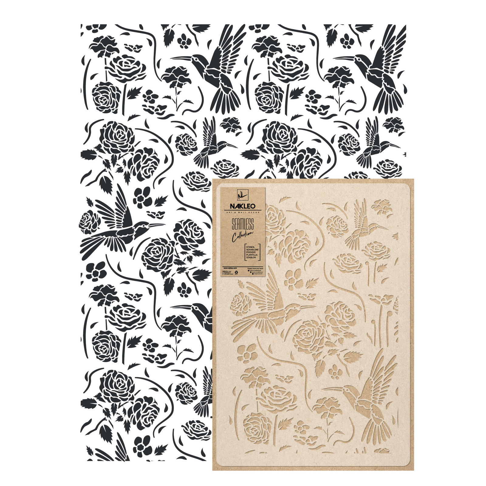 Pochoir plastique réutilisable 65x95 cm motif oiseau pour masquer les défauts d'un mur