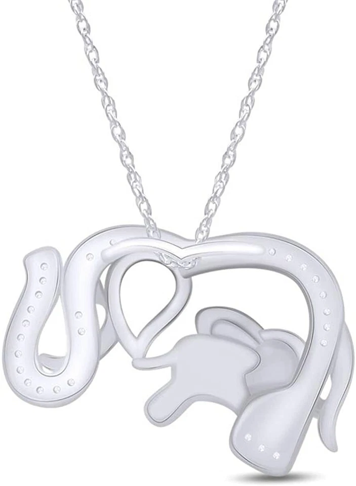 Round Blue Aquamarine & Diamond Elephant Pendant Necklace 14K White Gold Plated - Image 2 of 4