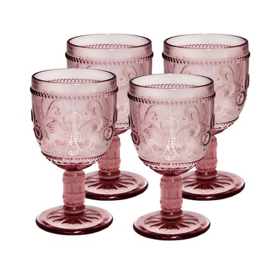 Fleur-De-Lys Embossed Glass Beverage Goblet (10 oz. set of 4)