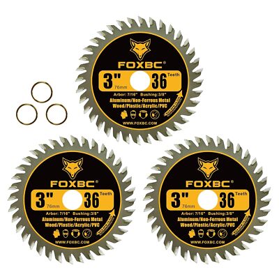 FOXBC 3 Inch Carbide Circular Saw Blade 36 Tooth for Wood, Plastic, PV - 3 Pack 