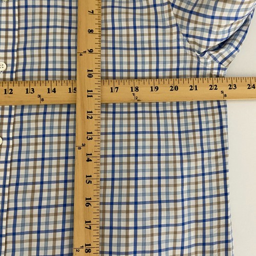 Ledbury Dress Shirt Mens 16.5 35 Long Sleeve Blue Green White Plaid - Picture 8 of 11