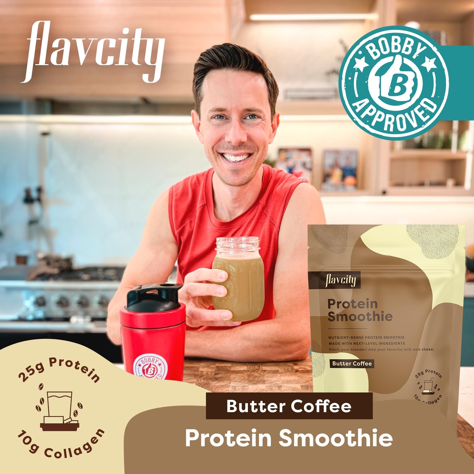 FlavCity Protein Powder Smoothie, Butter Coffee 100 GrassFed Whey