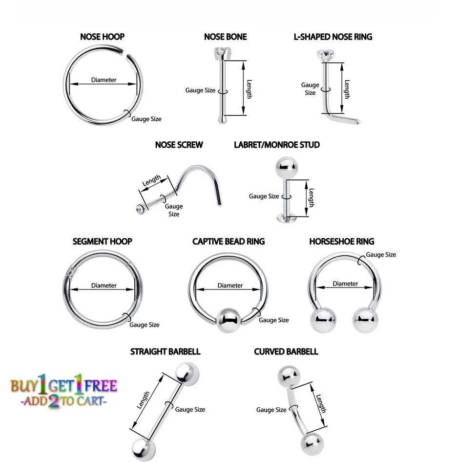 20G MIX NOSE BONE 316L Surgical Stainless CZ Gem Stud Ring Lip Ear Piercing 3077 - Image 2 of 4