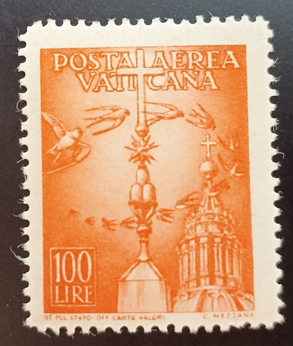 Estampilla del Vaticano 1947 golondrinas volando sobre la iglesia de San Pablo SN: VA C15 MHN Lote 321 - Imagen 1 de 2