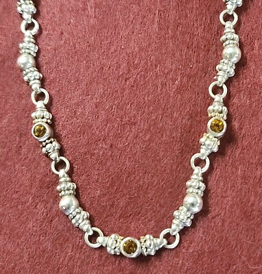 Vintage Lagos Caviar 925 Sterling Silver/18K And Smoky Quartz Necklace 