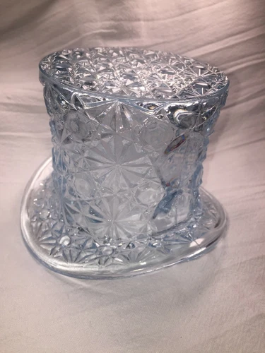 Vintage Fenton Blue Glass Daisy Button Top Hat Toothpick Holder Vase