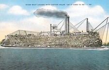 RIVER BOAT LOADED WITH COTTON BALES - USA MILWAUKEE POSTCARD