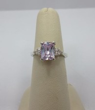 Sterling Silver CZ Radiant purple Amethyst engagement Ring 925 Wedding Band 7.5