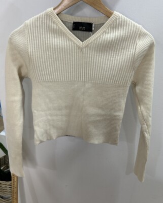 Lane Kaer Top Sweater Ivory Color Size S Made In France Long Sleeve V Neck