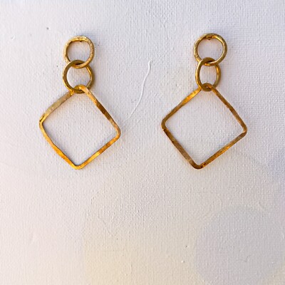 !RARE! EARRINGS ARTISAN 24K GOLD PLATED BRASS STATEMENT PENDANT HOOP ROMB BOHO