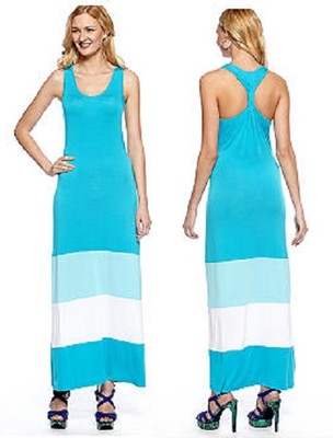 calvin klein tank maxi dress Calvin Klein CD3N1ZFD Aqua Pool Stripe Tank Racerback Stretch Maxi Dress 6R  $119