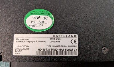 Hatteland 19'' Marine Multi Display HD 19T21 MMD-MA1-FOGA / Series X Gen1 -Tested