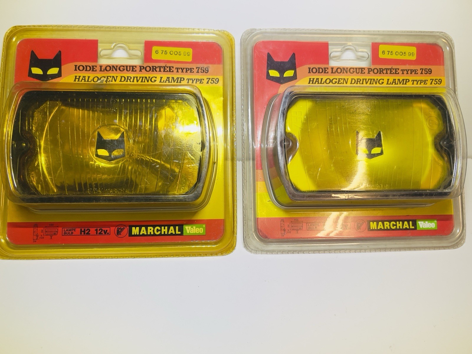 Antibrouillards Marchal 759 neufs d'époque vintage en verre jaune pour voiture ancienne