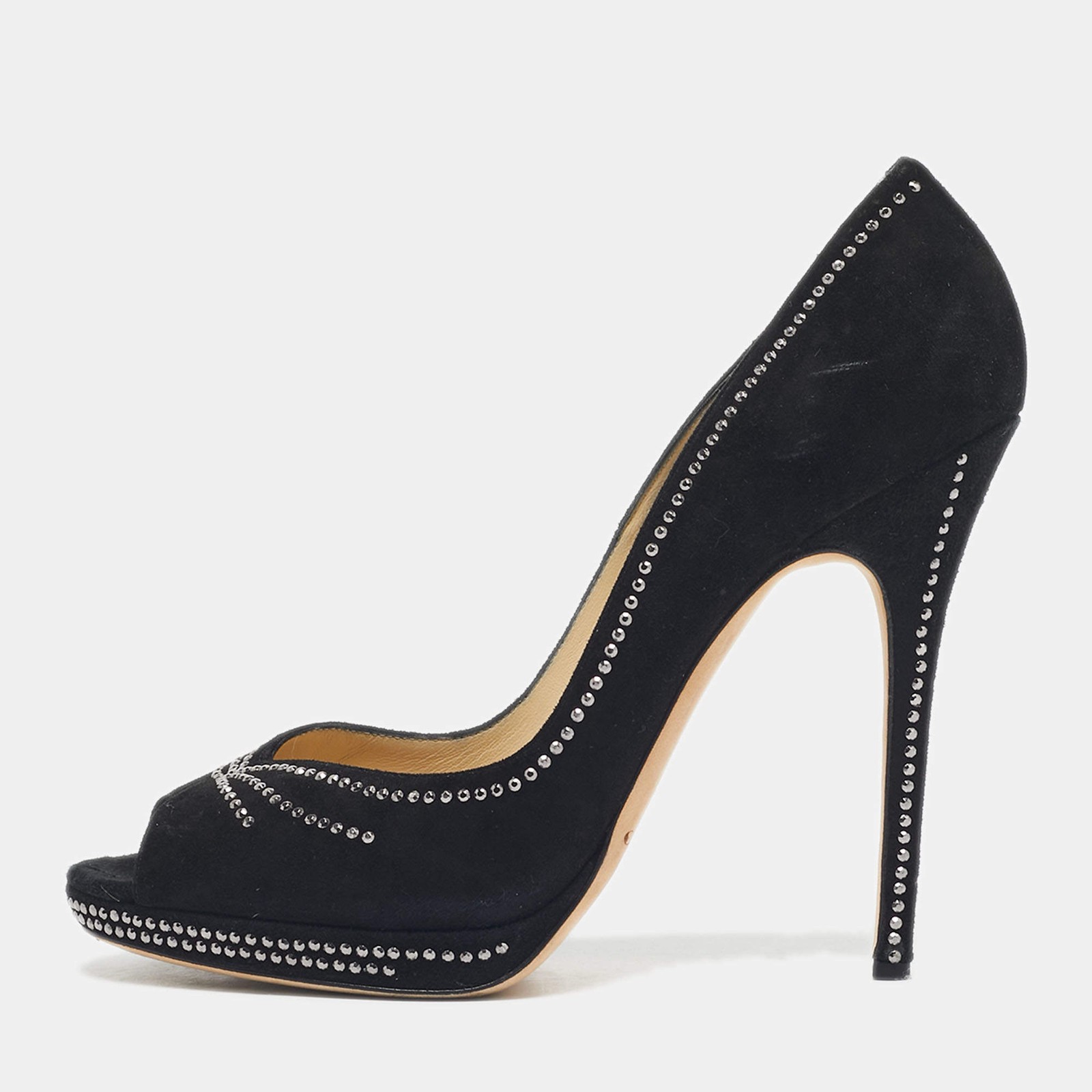 Jimmy Choo Black Suede Studded Peep Toe Pumps Size 41