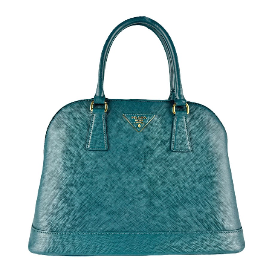 Borsa a tracolla originale PRADA in pelle blu scuro verde/tono oro - z8687