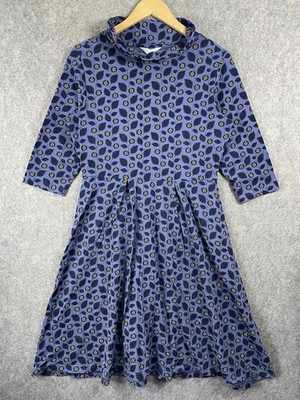 Seasalt Floral Carn Morval Dress Womens 14 Blue Fit Flare Organic Cotton