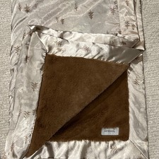 Saranoni Lovey Baby Blanket Brown Faux Fur Beige Sateen w/ Trees 30  x 39  soft 