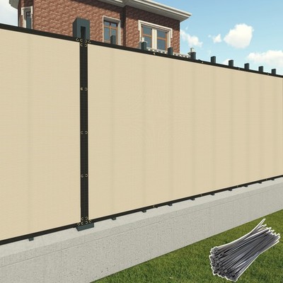 4/5/6/8ft Tall Beige Outdoor Privacy Fence Screen Mesh Cover Zip-Ties Included