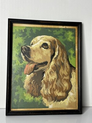 Vintage Cocker Spaniel Mid Century Modern Paint By Numbers Framed Painting 10x8
