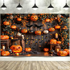 Halloween Wooden Door Pumpkin Backdrop Banner Background Photo Party Decor