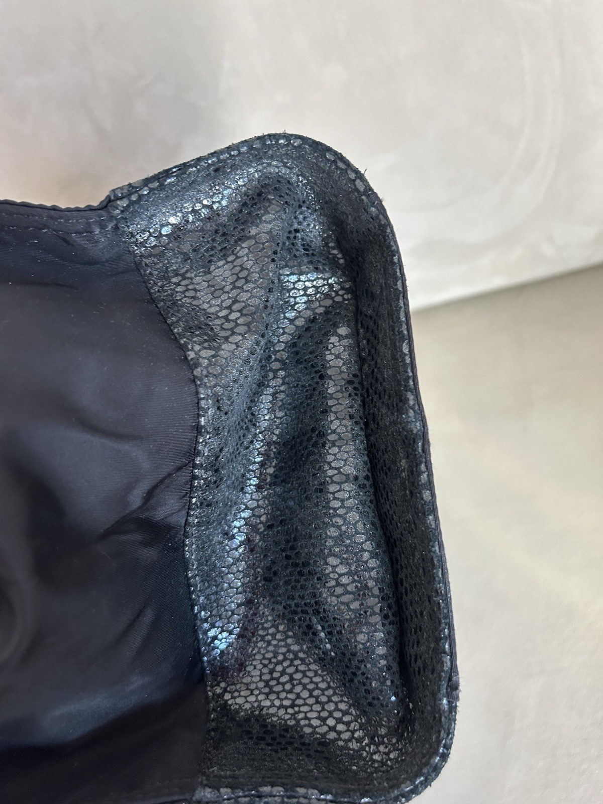 EUC Tory Burch Black Nylon and Python Embossed La… - image 4