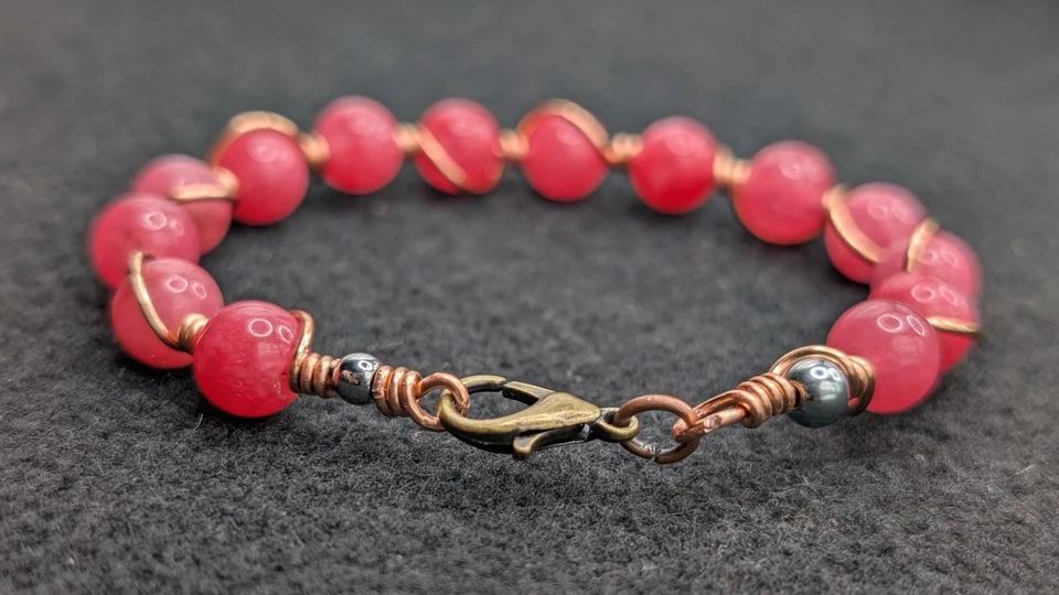 女士亮粉色 8 毫米混合串珠手链扣 (17 厘米) 6.25 英寸小手腕  — 第 3/4 张图片