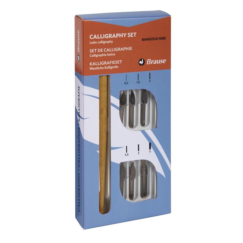Coffret Brause Calligraphie 6 plumes Bandzug en acier de haute précision et porte-plume