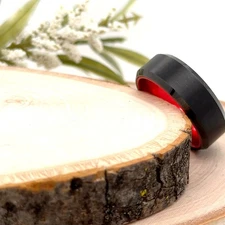 8mm Unisex Tungsten Modern Ring High Polished Black with Bold Red Interior Band