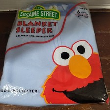 VTG Sesame Street Blanket Sleeper One Piece Footed Pajamas Fleece Blue 6 Months