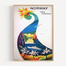 Norway-Viking Wonderlan Retro Travel Poster
