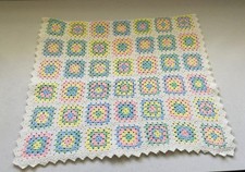 VTG Handmade Baby Granny Square Crochet Blanket Throw Afghan 28  x48  Pastels EUC
