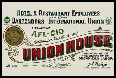 AFL CIO Union House Hotel & Restaurant Workers NEW METAL SIGN: 9x12'' Free Ship