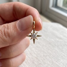 Diamond Starburst Charm 14K Yellow Gold Star Pendant Minimalist Birthday Jewelry