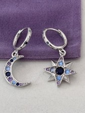 Sterling Silver Celestial Moon & Star Mismatch Hoop Earrings Celestial Jewelry