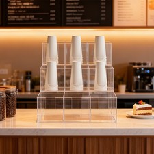 Clear Acrylic Coffee Cup Holder Tabletop Disposable Cups Organizer 9-Compartment