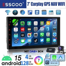 DAB+ Android 15 Autoradio 2 DIN 128G Carplay 7 Zoll GPS NAVI FM Bluetooth Kamera