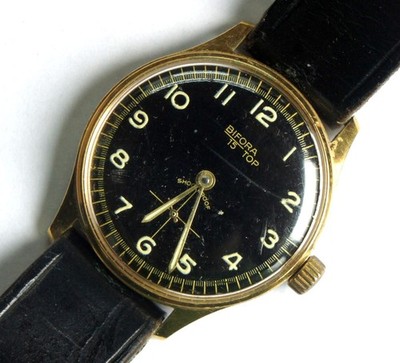RARE VINTAGE BIFORA 15 TOP GERMAN MEN WRIST Watch GOLD PLATED CASE
