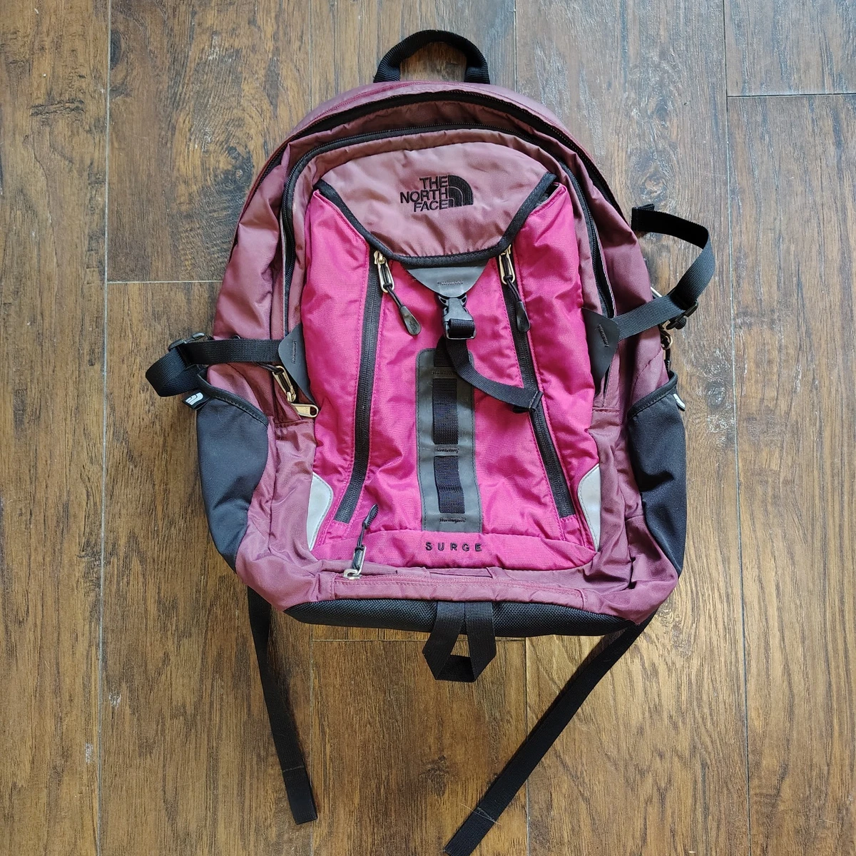 The North Face Wasatch Backpack Pink Grey Black Bottle Pockets Zippers Storage the noth face wasatch backpack Gray & Dark Pink | eBay main image 4