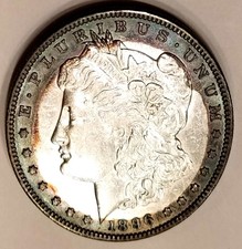 Álbum arco iris dólar Morgan fecha semi clave 1896-O tonificado colección antigua ESCASO