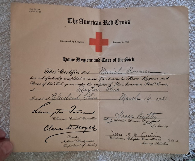 Vintage 1921  Red Cross Certification