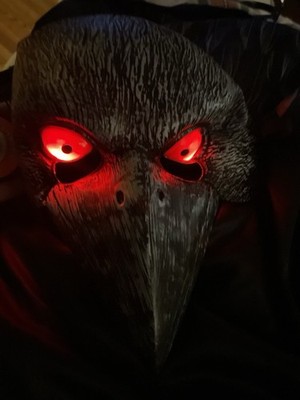 Raven bird Crow Red Eyes Light Up Mask Elastic Back Halloween Costume Large