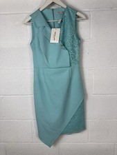 ESTA LINE Lace Sheath Dress Sz 4 Teal Aqua Blue Sleeveless Asymmetric Hem N151