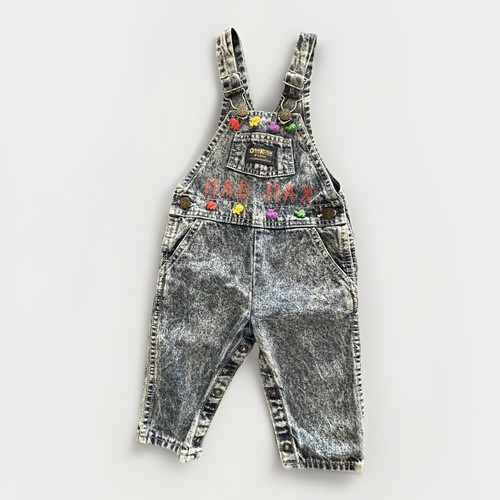 Vintage OshKosh B'gosh Acid Wash Shortalls 18 Month Mad Max Studded Denim Retro