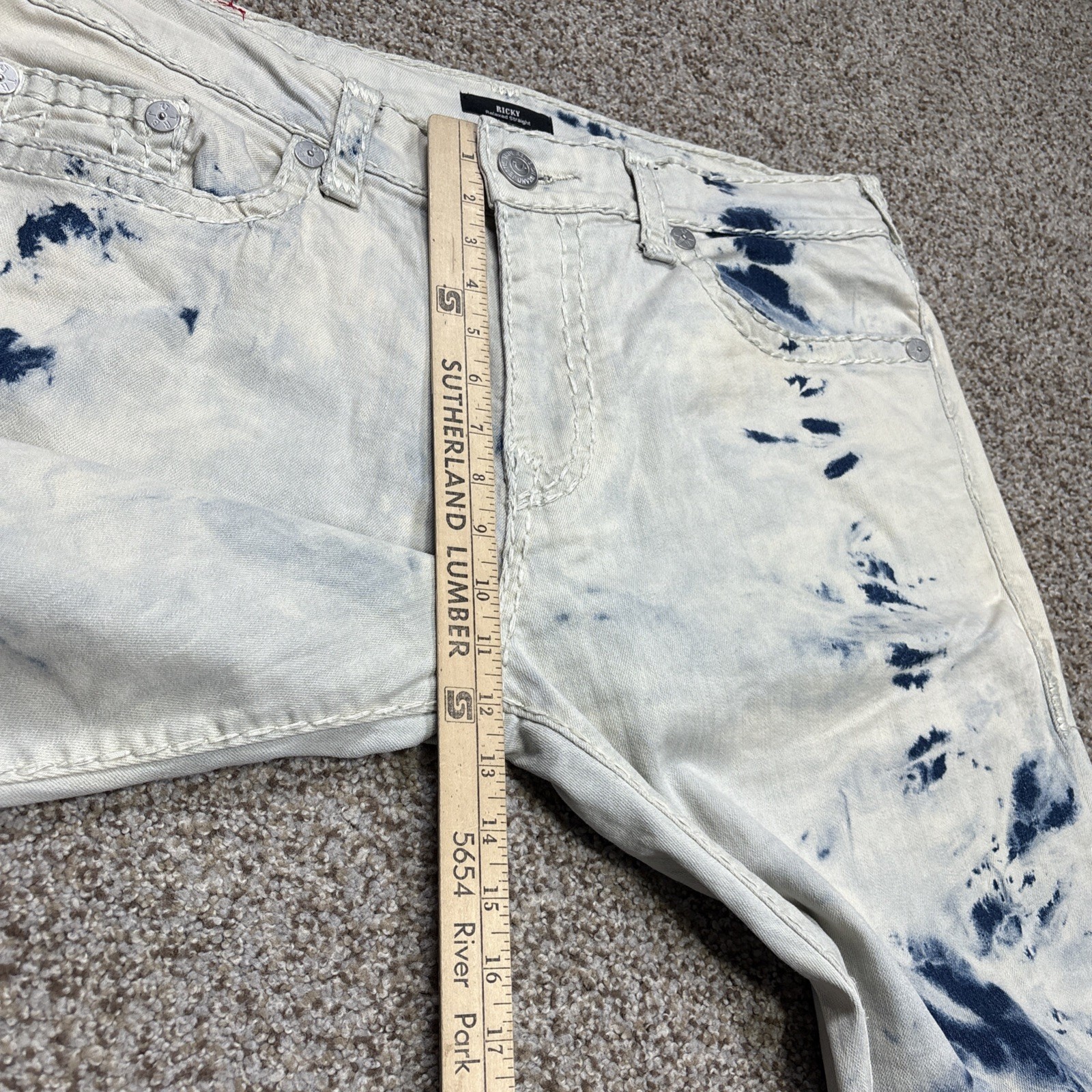 True Religion Jeans Mens 38 Bleach Washed Ricky Relaxed Straight 38 Fits 40x33.5 - View 7